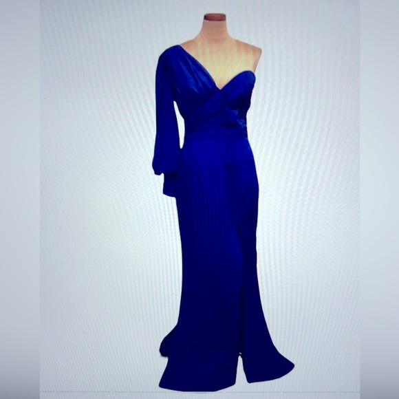 ELLE ZEITOUNE ONE SHOULDER GOWN ROYAL BLUE - Picture 1 of 7